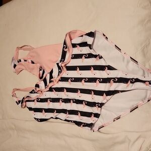 Shein flamingo one peice bathing suit sz L